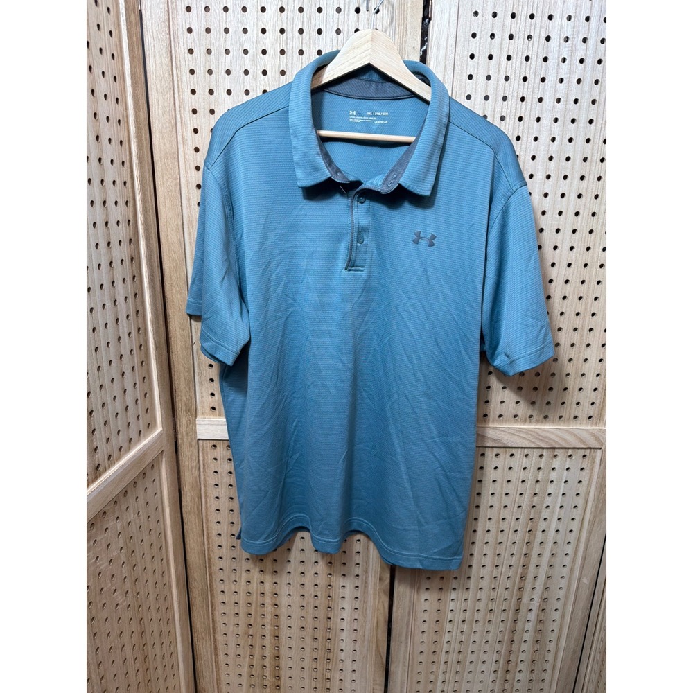 Under Armour Men 2XL HeatGear Loose Fit Short Sleeve Polo Shirt Blue Grey Stripe